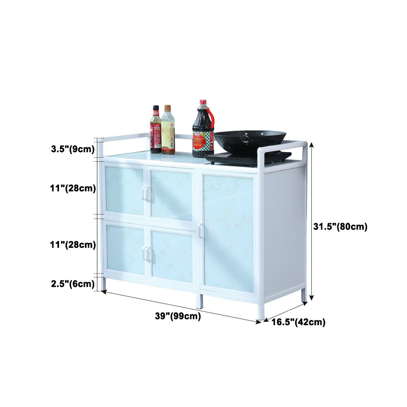 Modern Kitchen Metal Buffet/Console Cabinets Doors Dining Server in White Clearhalo 'buffet_sideboard' 'Buffets & Sideboards' 'furn' 'furn_buffet_sideboard' 'Furniture' 'Kitchen & Dining Furniture' 5710460