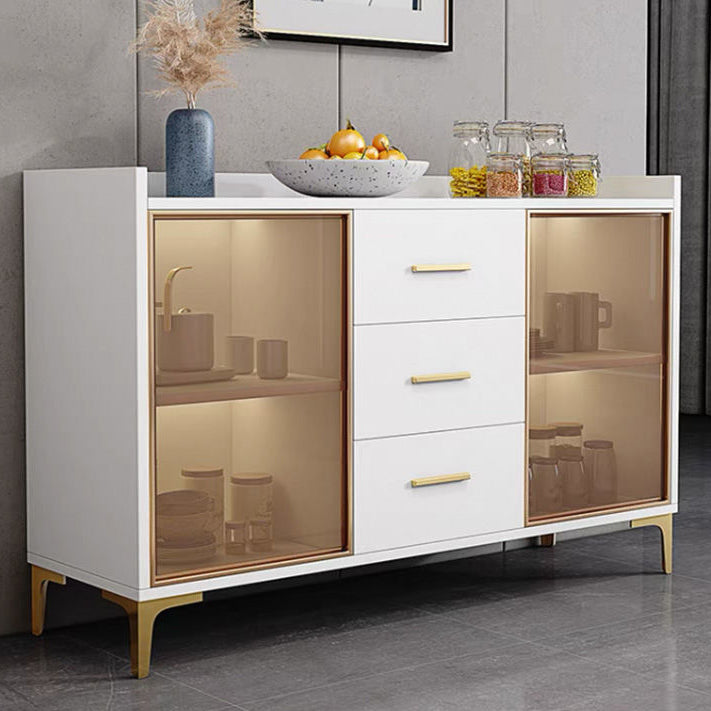Modern Engineered Wood Sideboard Dining Room 35.4"H Buffet Server with Glass Doors 47"L x 16"W x 35"H White Clearhalo 'buffet_sideboard' 'Buffets & Sideboards' 'furn' 'furn_buffet_sideboard' 'Furniture' 'Kitchen & Dining Furniture' 5710511