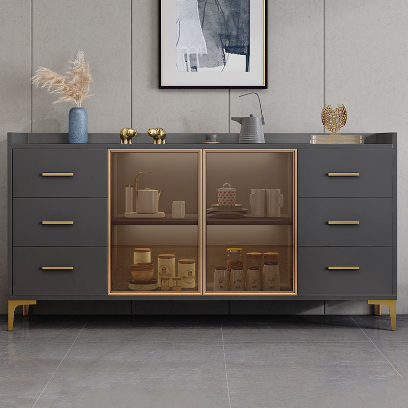 Modern Engineered Wood Sideboard Dining Room 35.4"H Buffet Server with Glass Doors Clearhalo 'buffet_sideboard' 'Buffets & Sideboards' 'furn' 'furn_buffet_sideboard' 'Furniture' 'Kitchen & Dining Furniture' 5710512