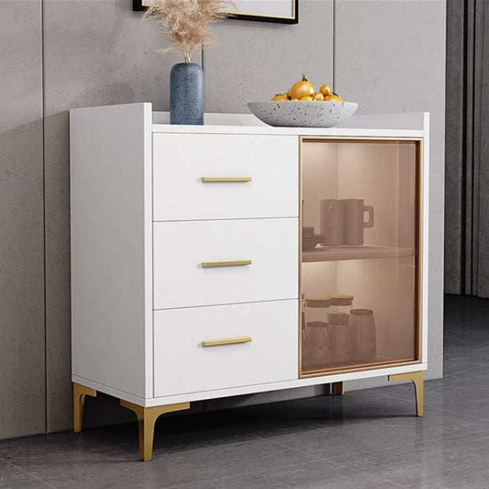 Modern Engineered Wood Sideboard Dining Room 35.4"H Buffet Server with Glass Doors 31"L x 16"W x 35"H White Clearhalo 'buffet_sideboard' 'Buffets & Sideboards' 'furn' 'furn_buffet_sideboard' 'Furniture' 'Kitchen & Dining Furniture' 5710513