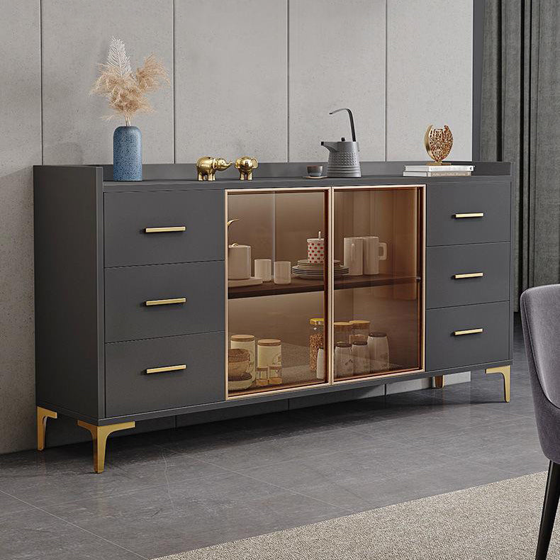 Modern Engineered Wood Sideboard Dining Room 35.4"H Buffet Server with Glass Doors Clearhalo 'buffet_sideboard' 'Buffets & Sideboards' 'furn' 'furn_buffet_sideboard' 'Furniture' 'Kitchen & Dining Furniture' 5710523