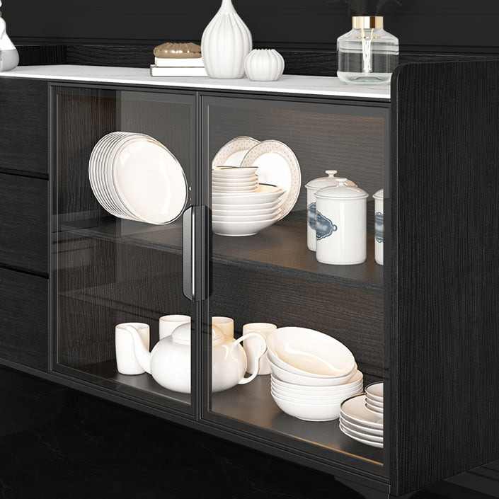 Stone Top Dining Room Sideboard Cabinet Modern Credenza with Drawer and Glass Door Clearhalo 'buffet_sideboard' 'Buffets & Sideboards' 'furn' 'furn_buffet_sideboard' 'Furniture' 'Kitchen & Dining Furniture' 5710566