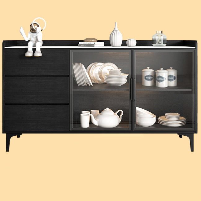 Stone Top Dining Room Sideboard Cabinet Modern Credenza with Drawer and Glass Door Clearhalo 'buffet_sideboard' 'Buffets & Sideboards' 'furn' 'furn_buffet_sideboard' 'Furniture' 'Kitchen & Dining Furniture' 5710568