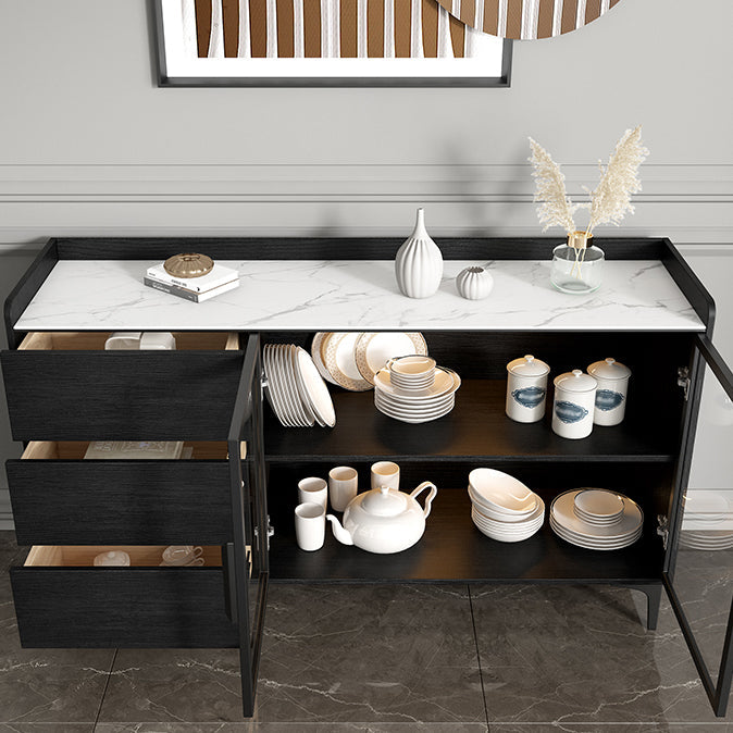 Stone Top Dining Room Sideboard Cabinet Modern Credenza with Drawer and Glass Door Clearhalo 'buffet_sideboard' 'Buffets & Sideboards' 'furn' 'furn_buffet_sideboard' 'Furniture' 'Kitchen & Dining Furniture' 5710569