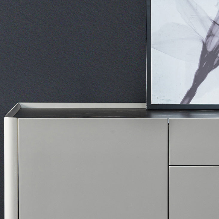 Server da pranzo in pietra grigia e buffet in legno con cassetti