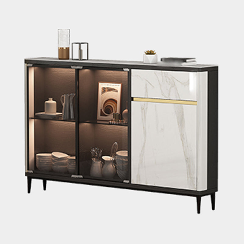 Glass Door Wood Sideboard Modern Credenza with Storage for Living Room