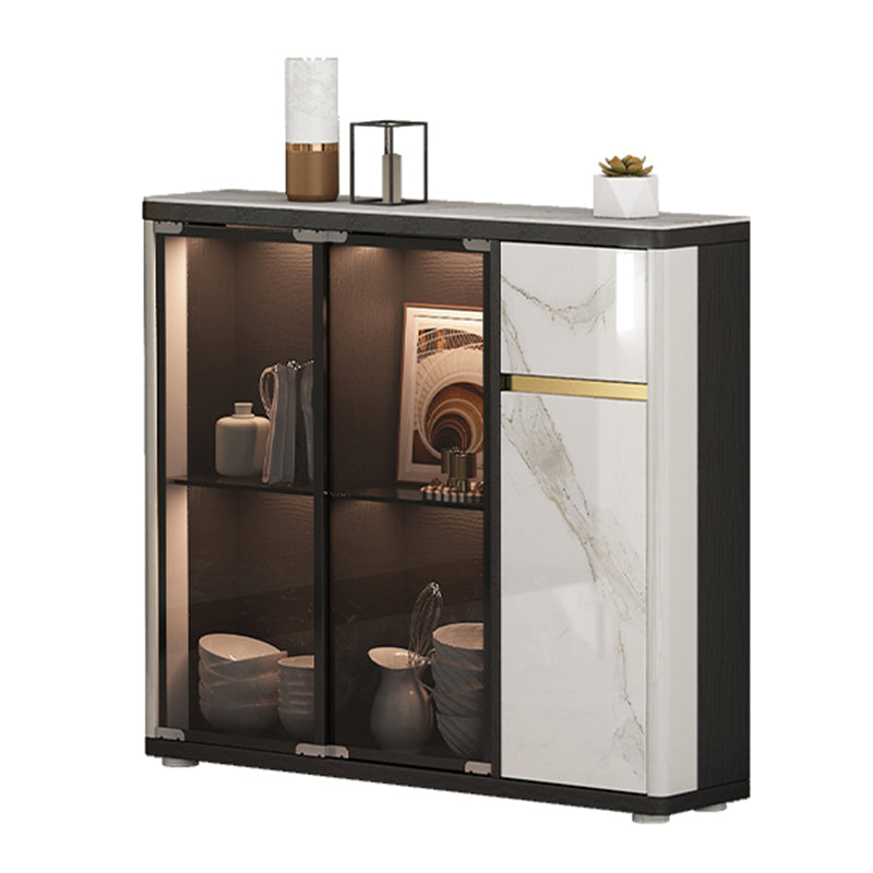 Glass Door Wood Sideboard Modern Credenza with Storage for Living Room 35"L x 8"W x 31"H Clearhalo 'buffet_sideboard' 'Buffets & Sideboards' 'furn' 'furn_buffet_sideboard' 'Furniture' 'Kitchen & Dining Furniture' 5710630