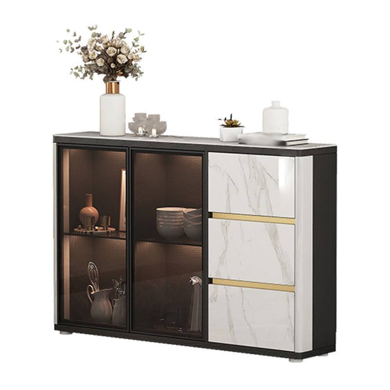 Glass Door Wood Sideboard Modern Credenza with Storage for Living Room 35"L x 9"W x 31"H Clearhalo 'buffet_sideboard' 'Buffets & Sideboards' 'furn' 'furn_buffet_sideboard' 'Furniture' 'Kitchen & Dining Furniture' 5710631