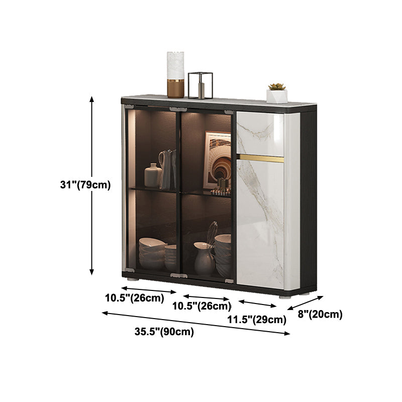 Glass Door Wood Sideboard Modern Credenza with Storage for Living Room