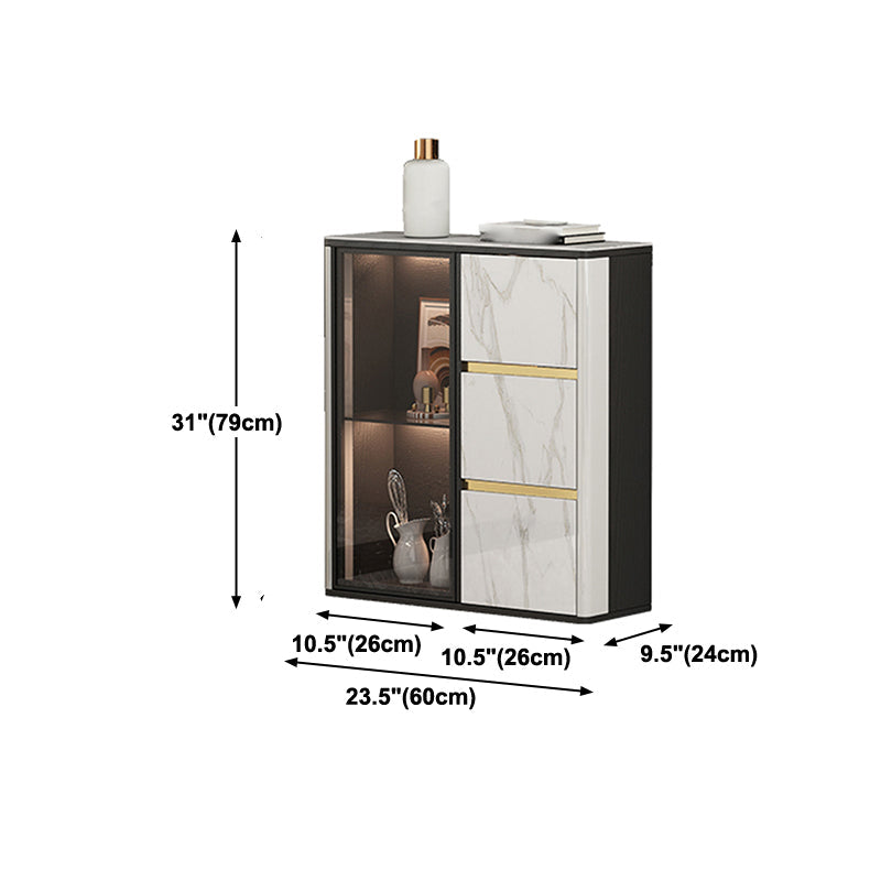 Glass Door Wood Sideboard Modern Credenza with Storage for Living Room