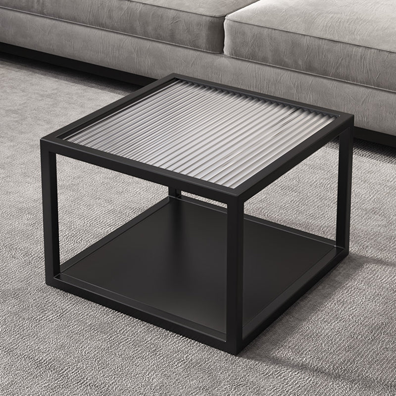 Square Minimalist Coffee Table Open Shelf Cocktail Table for Living Room