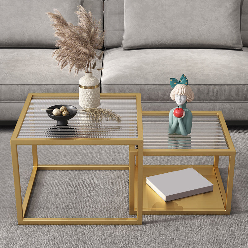 Square Minimalist Coffee Table Open Shelf Cocktail Table for Living Room