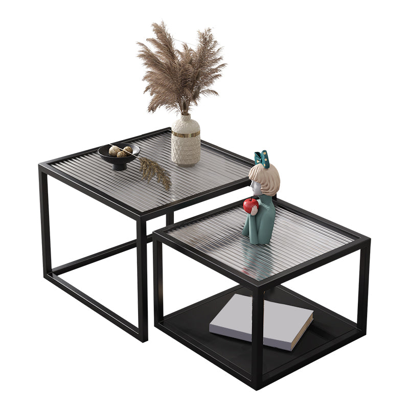 Square Minimalist Coffee Table Open Shelf Cocktail Table for Living Room