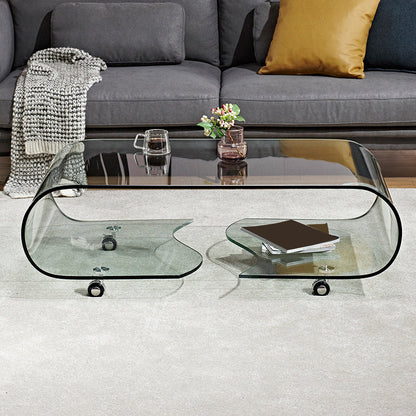 Modern Rectangle Glass Coffee Table Abstract Cocktail Table with Storage