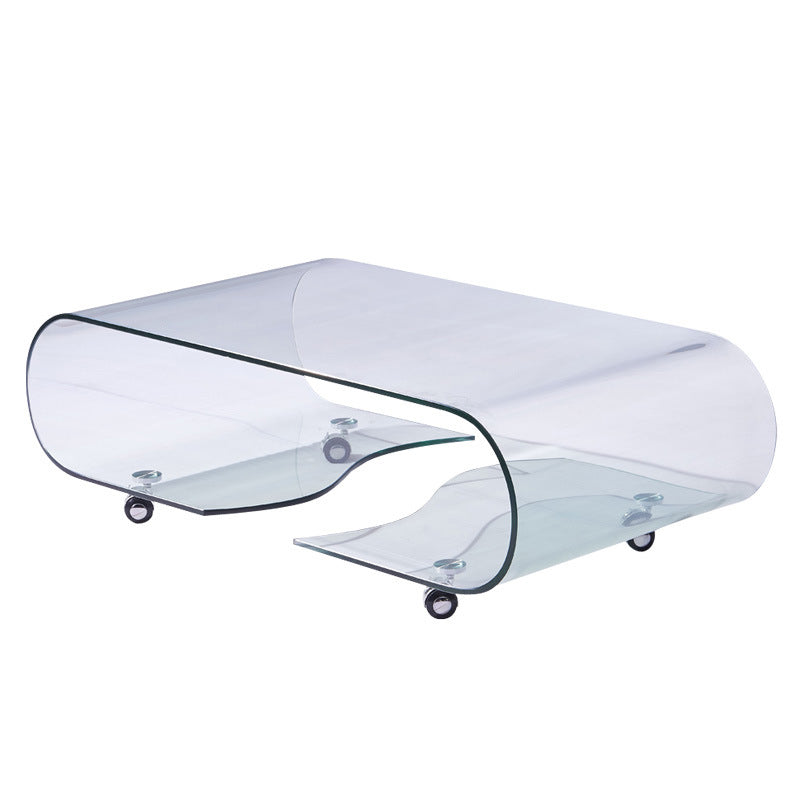 Modern Rectangle Glass Coffee Table Abstract Cocktail Table with Storage