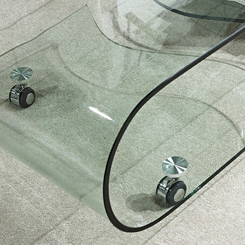 Modern Rectangle Glass Coffee Table Abstract Cocktail Table with Storage