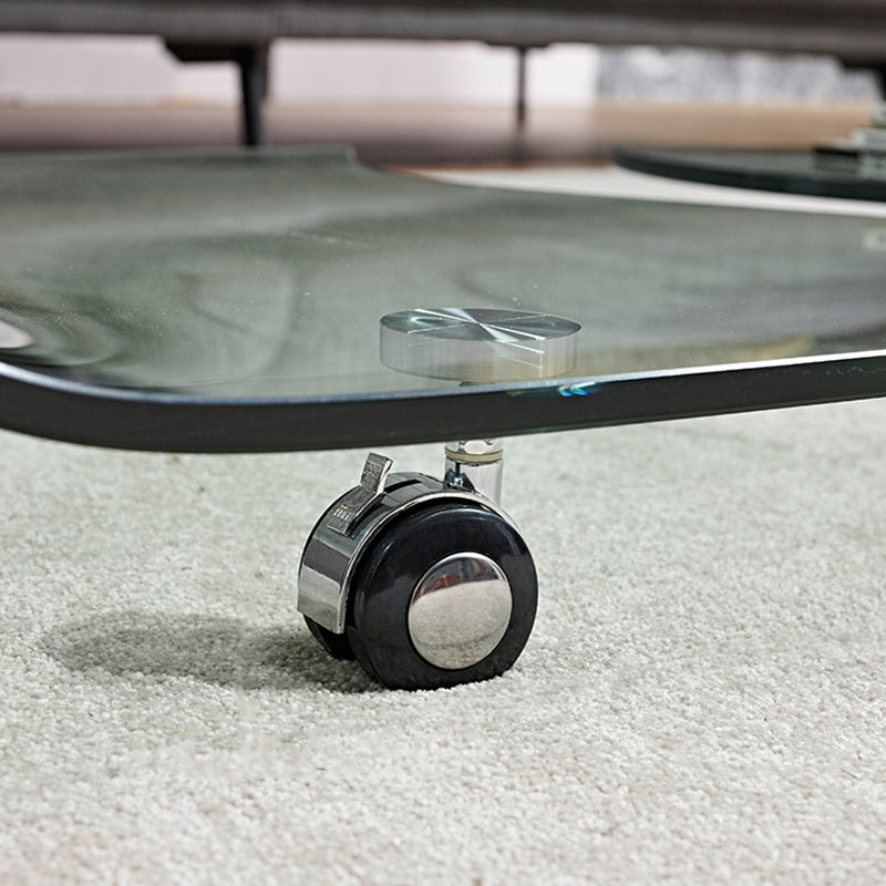 Modern Rectangle Glass Coffee Table Abstract Cocktail Table with Storage