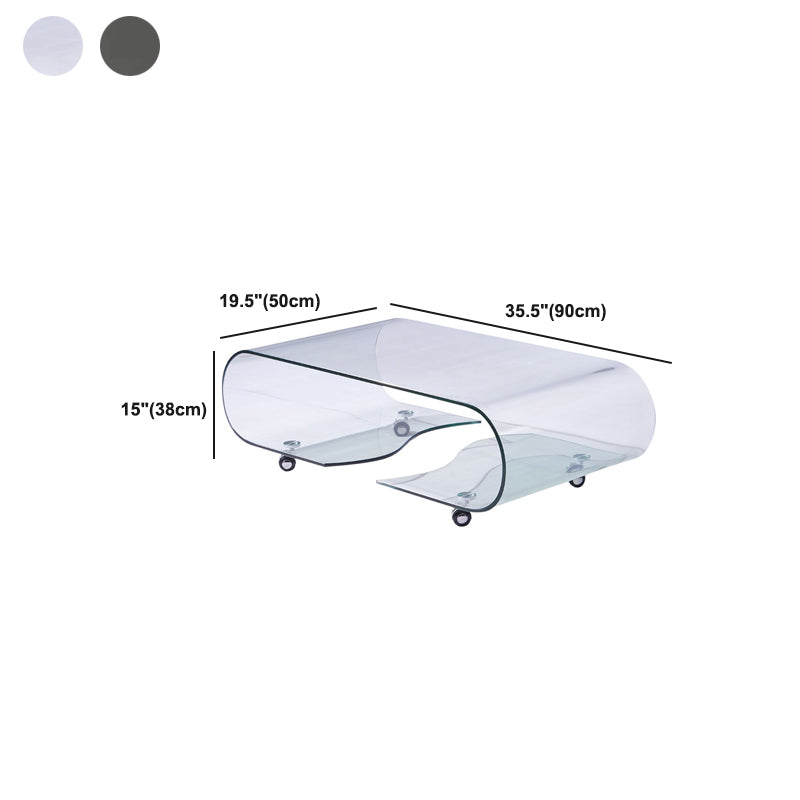 Modern Rectangle Glass Coffee Table Abstract Cocktail Table with Storage