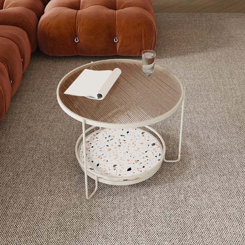 Round Minimalist Coffee Table Glass Top Steel Coffee Table for Living Room Clearhalo 'Coffee & Accent Tables' 'Coffee Tables' 'coffee_tables' 'furn' 'furn_coffee_tables' 'Furniture' 'Living Room Furniture' 5711024