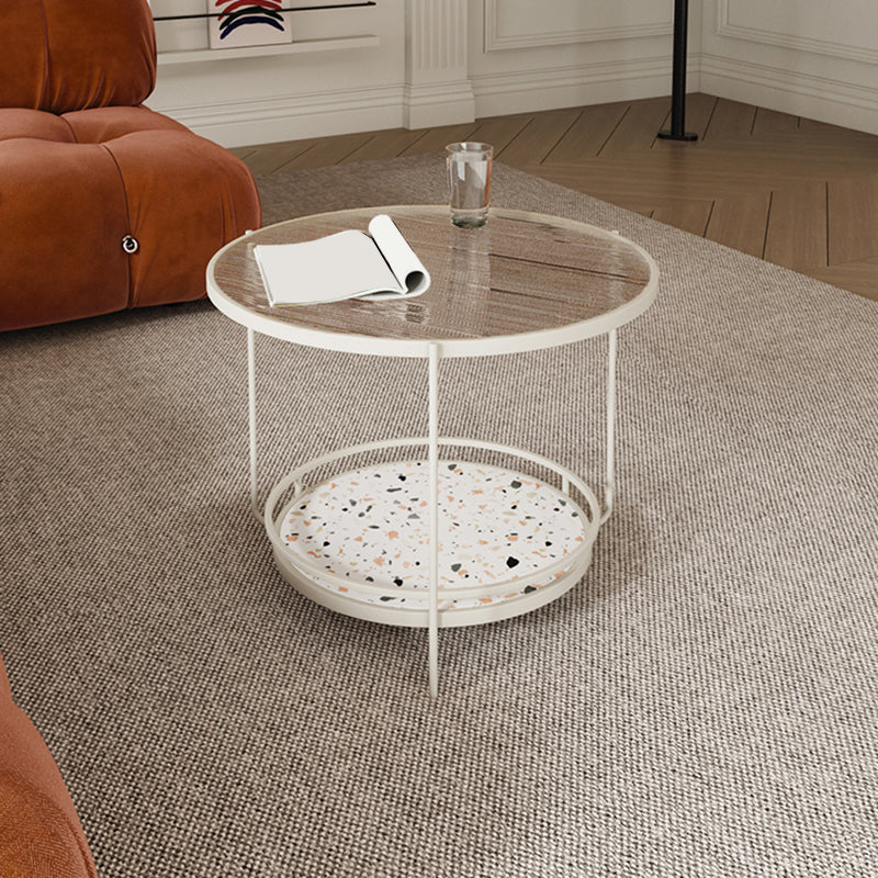 Round Minimalist Coffee Table Glass Top Steel Coffee Table for Living Room Clearhalo 'Coffee & Accent Tables' 'Coffee Tables' 'coffee_tables' 'furn' 'furn_coffee_tables' 'Furniture' 'Living Room Furniture' 5711025