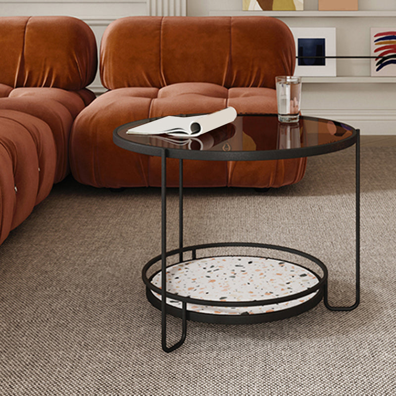 Round Minimalist Coffee Table Glass Top Steel Coffee Table for Living Room Clearhalo 'Coffee & Accent Tables' 'Coffee Tables' 'coffee_tables' 'furn' 'furn_coffee_tables' 'Furniture' 'Living Room Furniture' 5711026