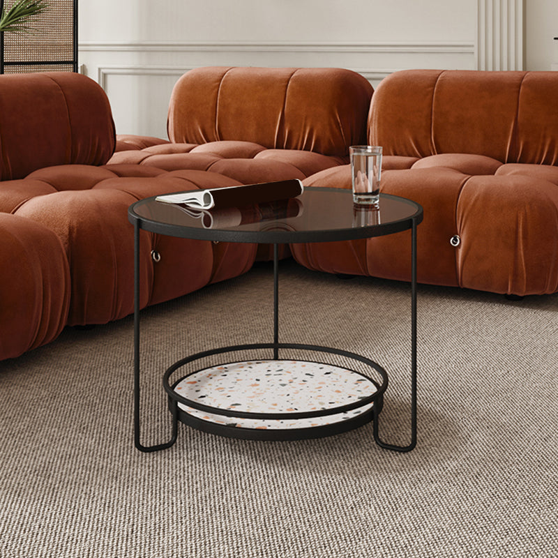 Round Minimalist Coffee Table Glass Top Steel Coffee Table for Living Room Clearhalo 'Coffee & Accent Tables' 'Coffee Tables' 'coffee_tables' 'furn' 'furn_coffee_tables' 'Furniture' 'Living Room Furniture' 5711027