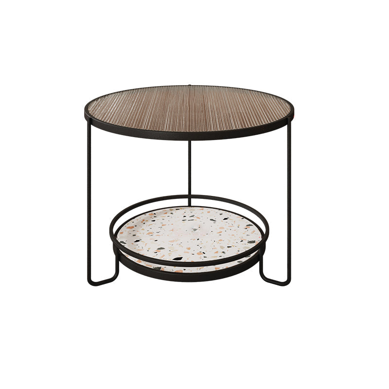 Round Minimalist Coffee Table Glass Top Steel Coffee Table for Living Room Black Brown Clearhalo 'Coffee & Accent Tables' 'Coffee Tables' 'coffee_tables' 'furn' 'furn_coffee_tables' 'Furniture' 'Living Room Furniture' 5711028