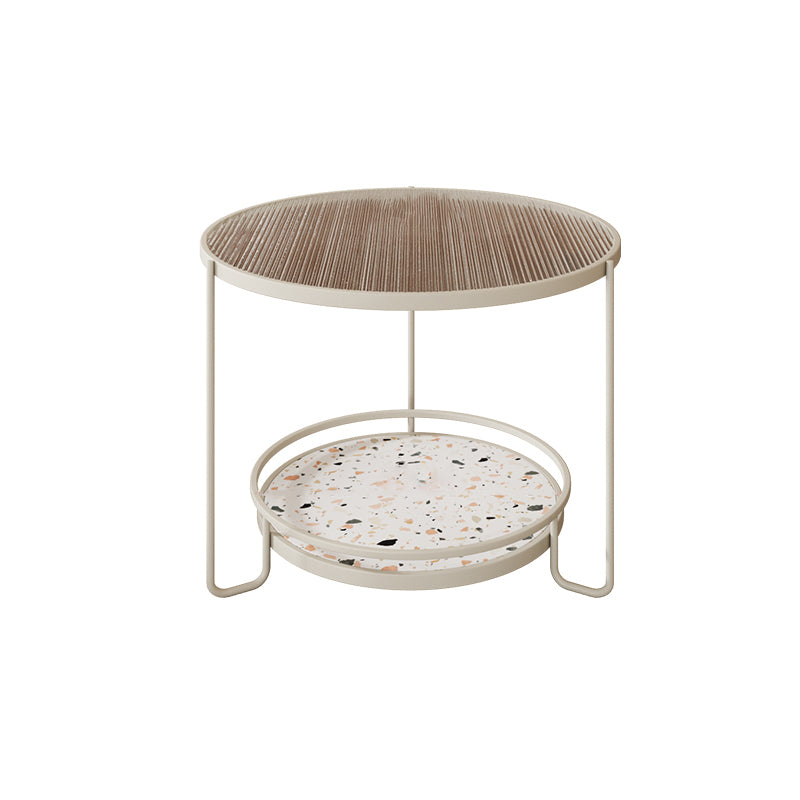 Round Minimalist Coffee Table Glass Top Steel Coffee Table for Living Room White Brown Clearhalo 'Coffee & Accent Tables' 'Coffee Tables' 'coffee_tables' 'furn' 'furn_coffee_tables' 'Furniture' 'Living Room Furniture' 5711029