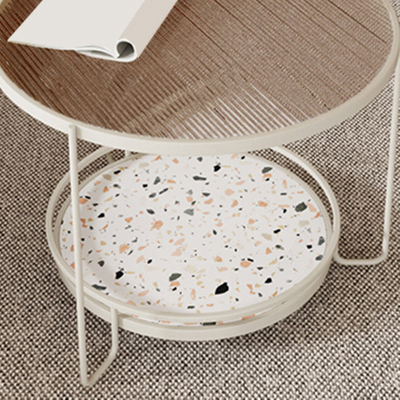 Round Minimalist Coffee Table Glass Top Steel Coffee Table for Living Room Clearhalo 'Coffee & Accent Tables' 'Coffee Tables' 'coffee_tables' 'furn' 'furn_coffee_tables' 'Furniture' 'Living Room Furniture' 5711034