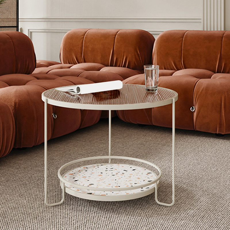 Round Minimalist Coffee Table Glass Top Steel Coffee Table for Living Room Clearhalo 'Coffee & Accent Tables' 'Coffee Tables' 'coffee_tables' 'furn' 'furn_coffee_tables' 'Furniture' 'Living Room Furniture' 5711038