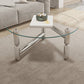 Glass Top Steel Coffee Table Round Minimalist Modern Coffee Table 31.5"L x 31.5"W x 17.7"H Three Leg Natural Clear Clearhalo 'Coffee & Accent Tables' 'Coffee Tables' 'coffee_tables' 'furn' 'furn_coffee_tables' 'Furniture' 'Living Room Furniture' 5711044