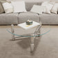 Glass Top Steel Coffee Table Round Minimalist Modern Coffee Table 39"L x 39"W x 18"H Three Leg Natural Clear Clearhalo 'Coffee & Accent Tables' 'Coffee Tables' 'coffee_tables' 'furn' 'furn_coffee_tables' 'Furniture' 'Living Room Furniture' 5711045