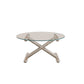 Glass Top Steel Coffee Table Round Minimalist Modern Coffee Table Cross Legs Clear Clearhalo 'Coffee & Accent Tables' 'Coffee Tables' 'coffee_tables' 'furn' 'furn_coffee_tables' 'Furniture' 'Living Room Furniture' 5711049