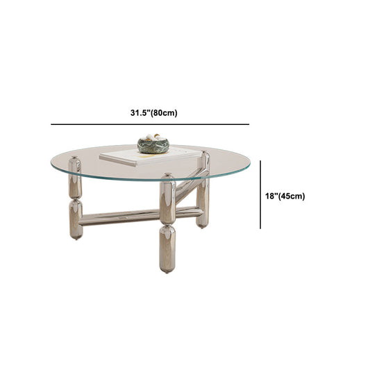 Glass Top Steel Coffee Table Round Minimalist Modern Coffee Table