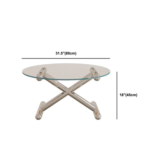 Glass Top Steel Coffee Table Round Minimalist Modern Coffee Table