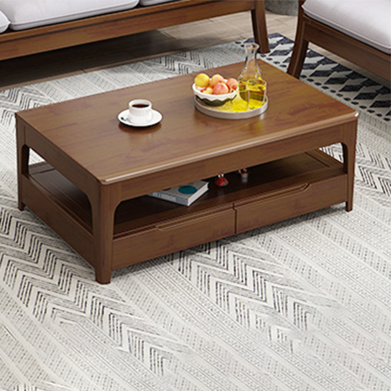 Tavolino in legno a 4 gambe rettangolari a 4 gambe con rack di stoccaggio