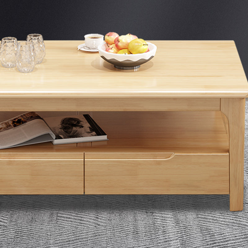 Tavolino in legno a 4 gambe rettangolari a 4 gambe con rack di stoccaggio