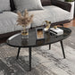 Modern Style Round/oval Wooden Table Metal 4 Legs Base Coffee Table Black Clearhalo 'Coffee & Accent Tables' 'Coffee Tables' 'coffee_tables' 'furn' 'furn_coffee_tables' 'Furniture' 'Living Room Furniture' 5711069