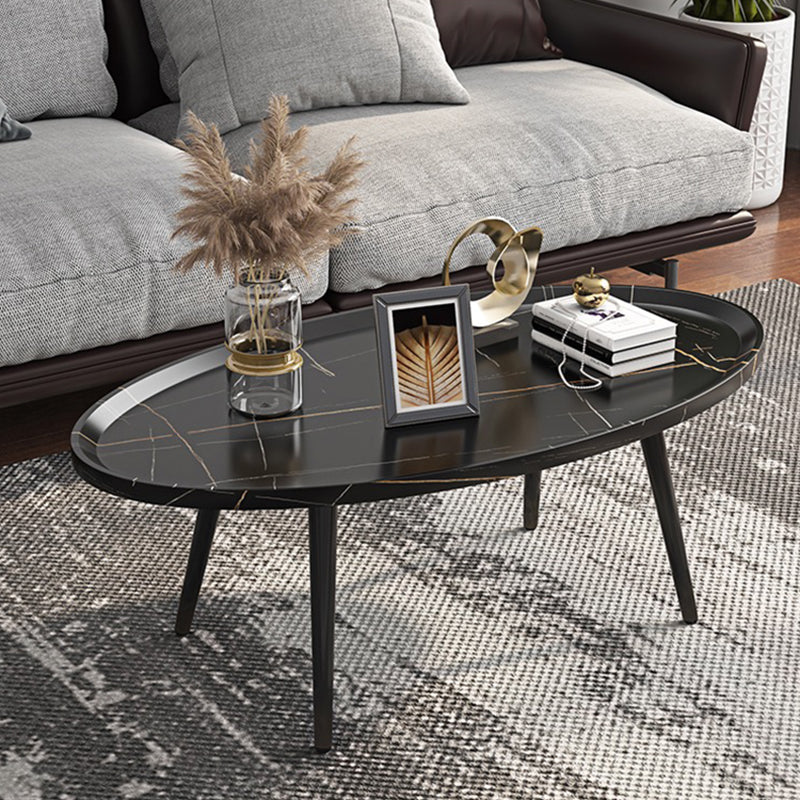Modern Style Round/oval Wooden Table Metal 4 Legs Base Coffee Table Black Clearhalo 'Coffee & Accent Tables' 'Coffee Tables' 'coffee_tables' 'furn' 'furn_coffee_tables' 'Furniture' 'Living Room Furniture' 5711069