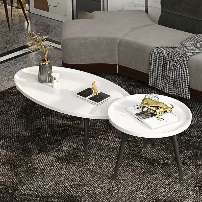 Modern Style Round/oval Wooden Table Metal 4 Legs Base Coffee Table White Clearhalo 'Coffee & Accent Tables' 'Coffee Tables' 'coffee_tables' 'furn' 'furn_coffee_tables' 'Furniture' 'Living Room Furniture' 5711071