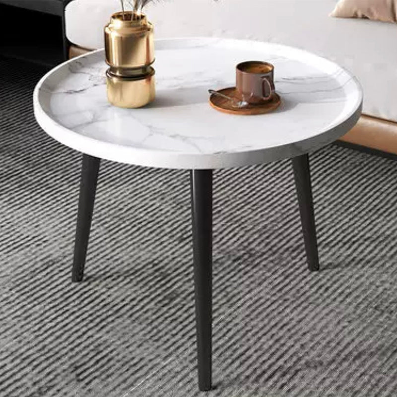 Modern Style Round/oval Wooden Table Metal 4 Legs Base Coffee Table White Clearhalo 'Coffee & Accent Tables' 'Coffee Tables' 'coffee_tables' 'furn' 'furn_coffee_tables' 'Furniture' 'Living Room Furniture' 5711072
