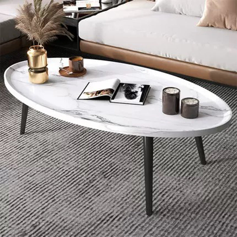 Modern Style Round/oval Wooden Table Metal 4 Legs Base Coffee Table White Clearhalo 'Coffee & Accent Tables' 'Coffee Tables' 'coffee_tables' 'furn' 'furn_coffee_tables' 'Furniture' 'Living Room Furniture' 5711076