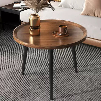 Modern Style Round/oval Wooden Table Metal 4 Legs Base Coffee Table Walnut Clearhalo 'Coffee & Accent Tables' 'Coffee Tables' 'coffee_tables' 'furn' 'furn_coffee_tables' 'Furniture' 'Living Room Furniture' 5711077