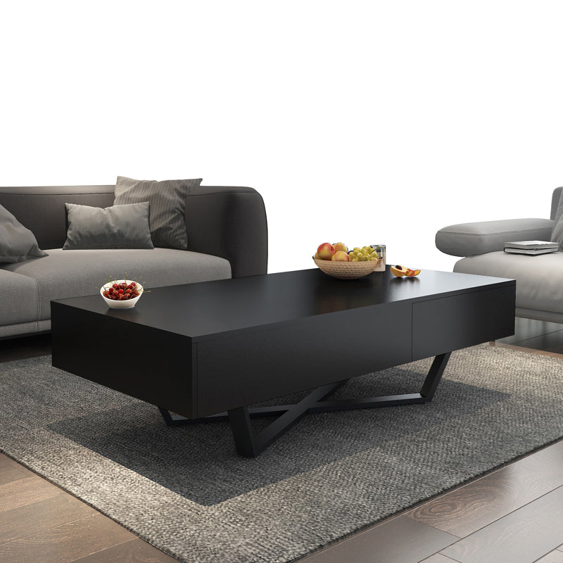 15.7" H Modern Rectangle Wooden Coffee Table Metal Cross Legs Cocktail Table