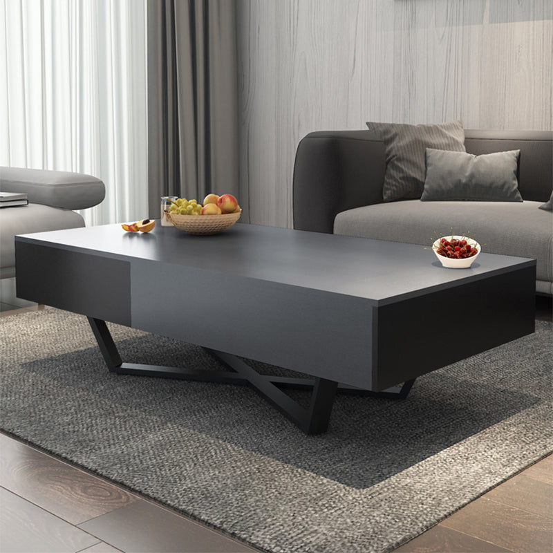 15.7" H Modern Rectangle Wooden Coffee Table Metal Cross Legs Cocktail Table