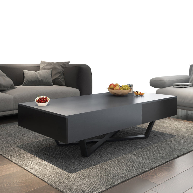 15.7" H Modern Rectangle Wooden Coffee Table Metal Cross Legs Cocktail Table