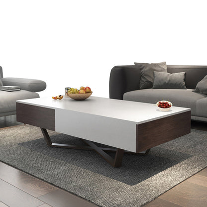 15.7" H Modern Rectangle Wooden Coffee Table Metal Cross Legs Cocktail Table