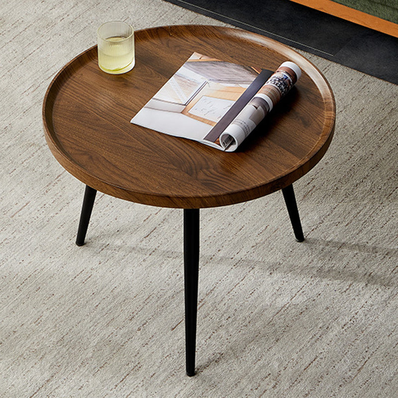 Round/oval Black Metal 3/4 Leg Base Design Wood Table Panel Coffee Table Walnut Clearhalo 'Coffee & Accent Tables' 'Coffee Tables' 'coffee_tables' 'furn' 'furn_coffee_tables' 'Furniture' 'Living Room Furniture' 5711123