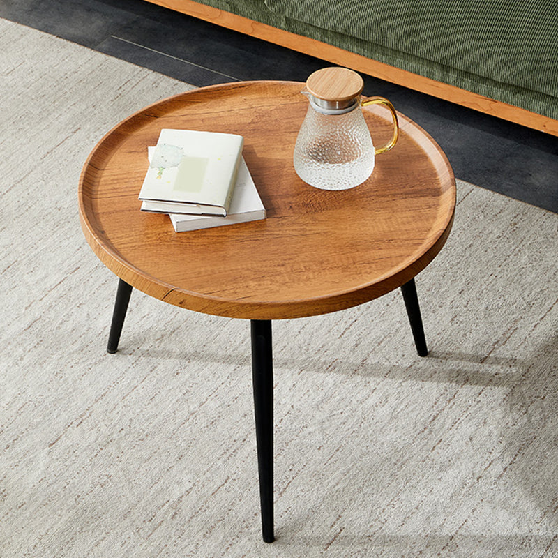 Round/oval Black Metal 3/4 Leg Base Design Wood Table Panel Coffee Table Natural Clearhalo 'Coffee & Accent Tables' 'Coffee Tables' 'coffee_tables' 'furn' 'furn_coffee_tables' 'Furniture' 'Living Room Furniture' 5711124