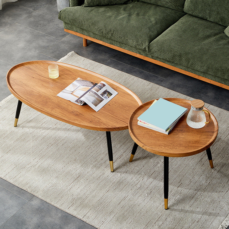 Round/oval Black Metal 3/4 Leg Base Design Wood Table Panel Coffee Table 31.5"L x 22"W x 15"H + 20"L x 20"W x 19"H Natural Clearhalo 'Coffee & Accent Tables' 'Coffee Tables' 'coffee_tables' 'furn' 'furn_coffee_tables' 'Furniture' 'Living Room Furniture' 5711126